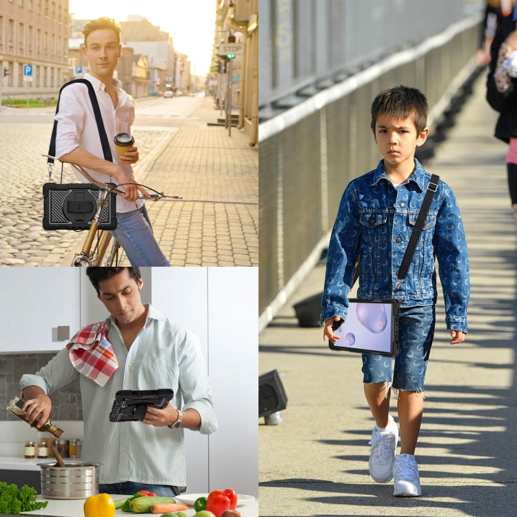 For Samsung Galaxy Tab A 8.4 2020 T307 360 Degree Rotation Contrast Color Shockproof Silicone + PC Case with Holder & Hand Grip Strap & Shoulder Strap(Black) by bashfashion
