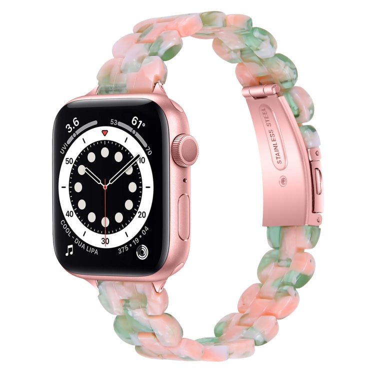 Oval Resin Watch Band For Apple Watch Series 9&8&7 41mm / SE 3&SE 2&6&SE&5&4 40mm / 3&2&1 38mm(Pink Green Flower) by bashfashion