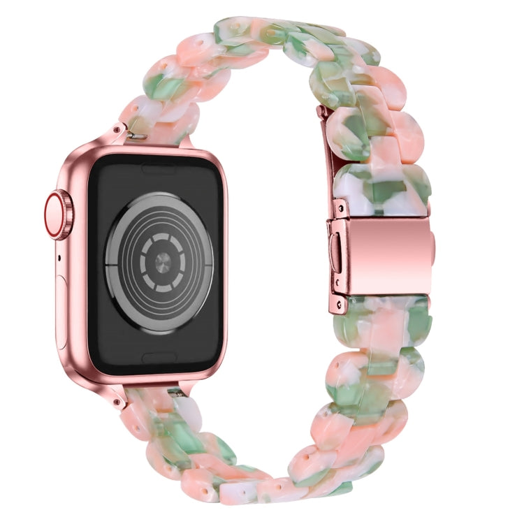 Oval Resin Watch Band For Apple Watch Series 9&8&7 41mm / SE 3&SE 2&6&SE&5&4 40mm / 3&2&1 38mm(Pink Green Flower) by bashfashion