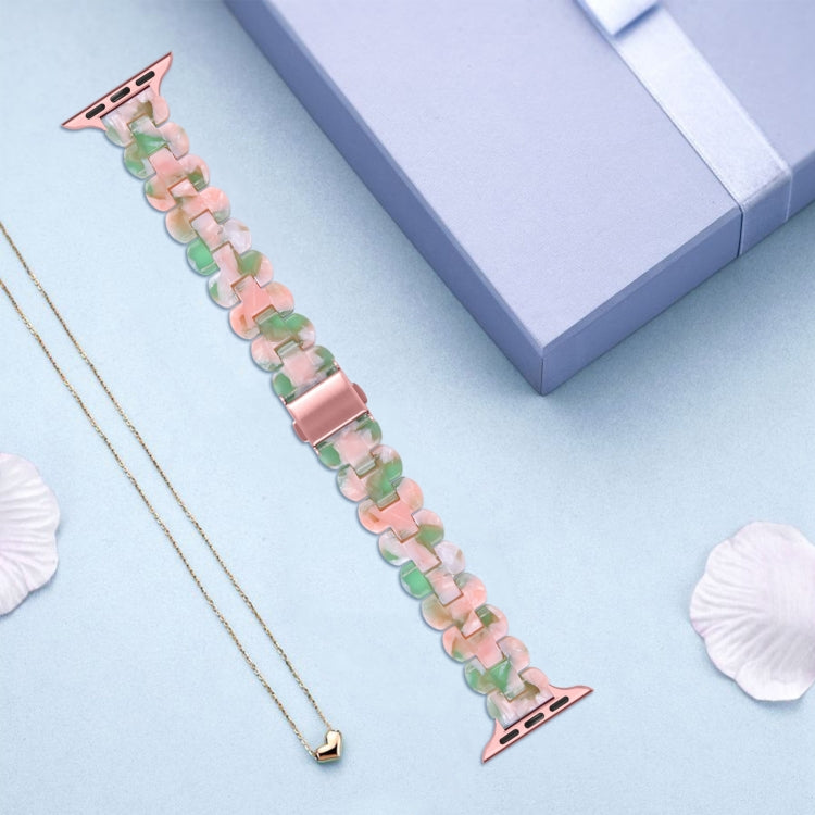 Oval Resin Watch Band For Apple Watch Series 9&8&7 41mm / SE 3&SE 2&6&SE&5&4 40mm / 3&2&1 38mm(Pink Green Flower) by bashfashion