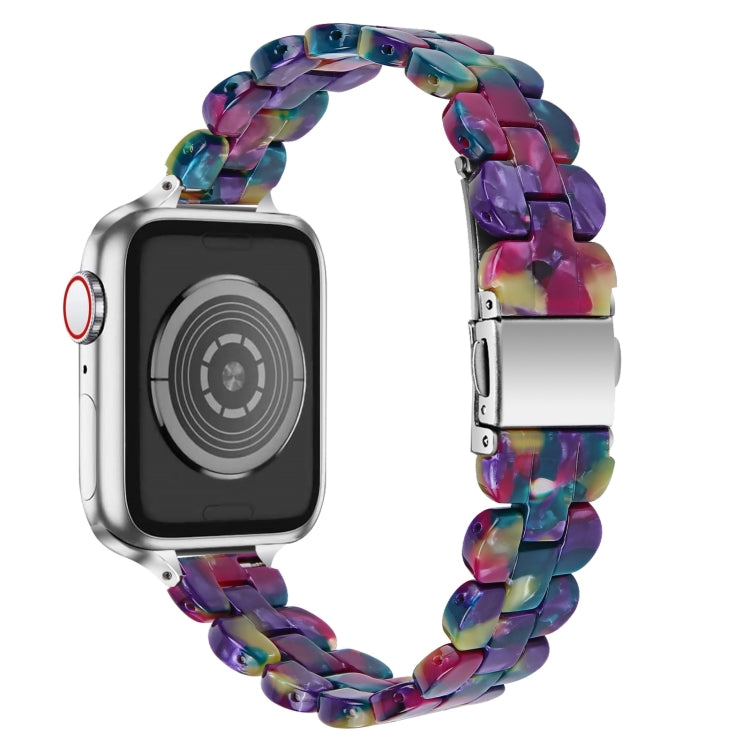 Oval Resin Watch Band For Apple Watch Series 9&8&7 41mm / SE 3&SE 2&6&SE&5&4 40mm / 3&2&1 38mm(Purple Green Flower) by bashfashion