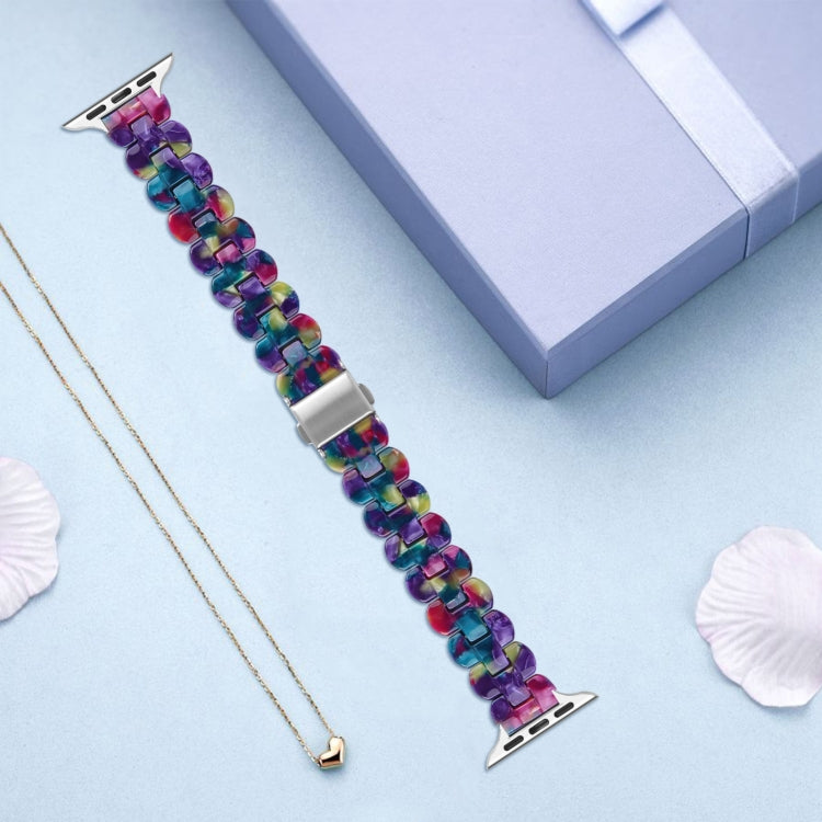 Oval Resin Watch Band For Apple Watch Series 9&8&7 41mm / SE 3&SE 2&6&SE&5&4 40mm / 3&2&1 38mm(Purple Green Flower) by bashfashion