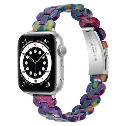 Oval Resin Watch Band For Apple Watch Ultra 49mm&Watch Ultra 2 49mm / Series 9&8&7 45mm / SE 3&SE 2&6&SE&5&4 44mm / 3&2&1 42mm(Purple Green Flower) by bashfashion