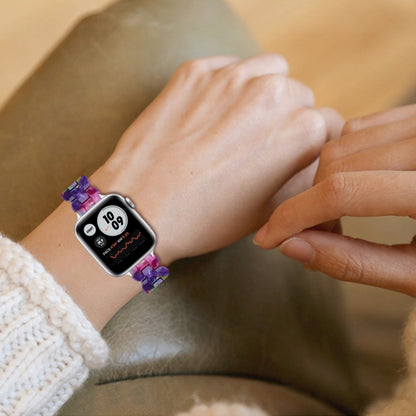 Oval Resin Watch Band For Apple Watch Ultra 49mm&Watch Ultra 2 49mm / Series 9&8&7 45mm / SE 3&SE 2&6&SE&5&4 44mm / 3&2&1 42mm(Purple Green Flower) by bashfashion