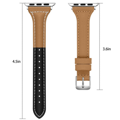 Three-color T-shape Leather Watch Band For Apple Watch Series 9&8&7 41mm / SE 3&SE 2&6&SE&5&4 40mm / 3&2&1 38mm(Black Coffee+Coffee) by bashfashion