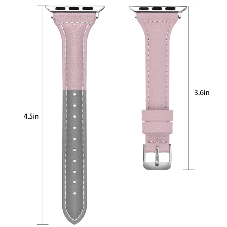 Three-color T-shape Leather Watch Band For Apple Watch Series 9&8&7 41mm / SE 3&SE 2&6&SE&5&4 40mm / 3&2&1 38mm(Grey Pink+Light Grey) by bashfashion