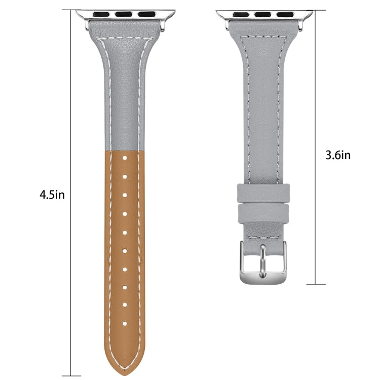 Three-color T-shape Leather Watch Band For Apple Watch Series 9&8&7 41mm / SE 3&SE 2&6&SE&5&4 40mm / 3&2&1 38mm(Coffee Grey+Grey) by bashfashion