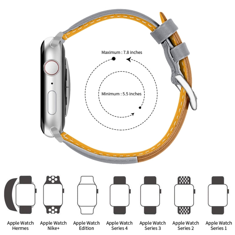 Three-color T-shape Leather Watch Band For Apple Watch Series 9&8&7 41mm / SE 3&SE 2&6&SE&5&4 40mm / 3&2&1 38mm(Coffee Grey+Grey) by bashfashion