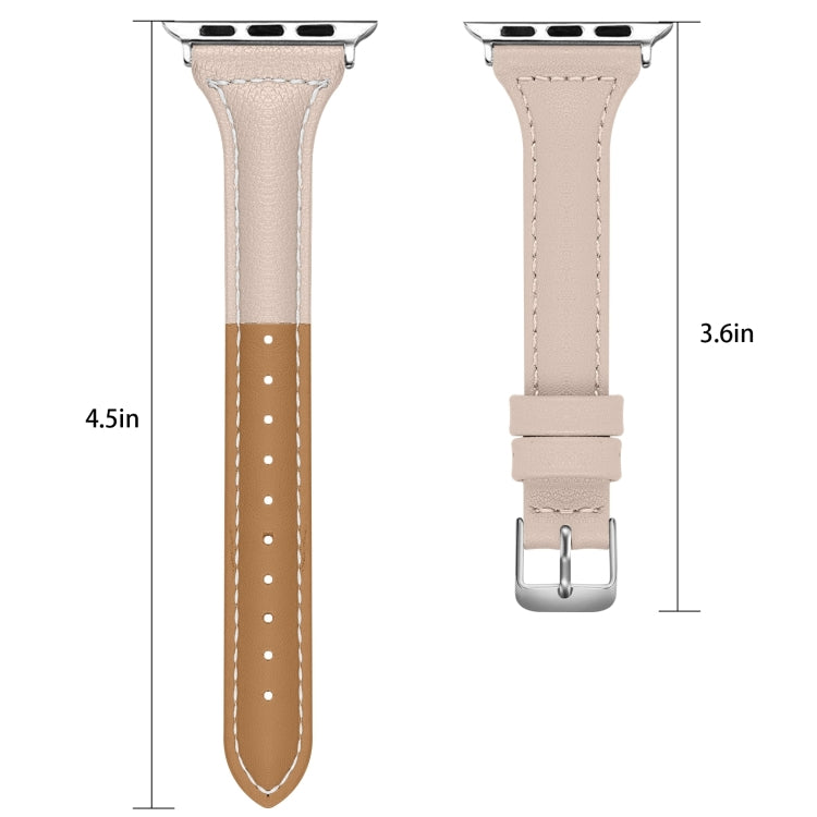 Three-color T-shape Leather Watch Band For Apple Watch Series 9&8&7 41mm / SE 3&SE 2&6&SE&5&4 40mm / 3&2&1 38mm(Coffee Apricot+Apricot) by bashfashion