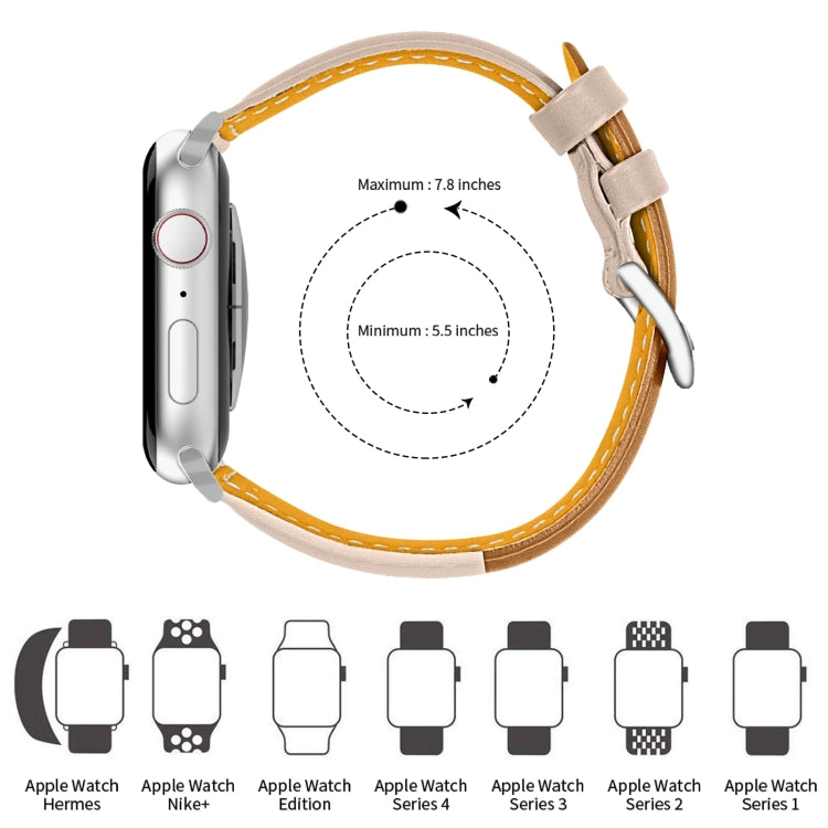 Three-color T-shape Leather Watch Band For Apple Watch Series 9&8&7 41mm / SE 3&SE 2&6&SE&5&4 40mm / 3&2&1 38mm(Coffee Apricot+Apricot) by bashfashion