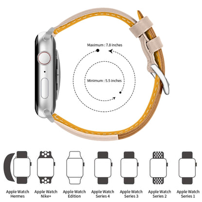 Three-color T-shape Leather Watch Band For Apple Watch Series 9&8&7 41mm / SE 3&SE 2&6&SE&5&4 40mm / 3&2&1 38mm(Coffee Apricot+Apricot) by bashfashion