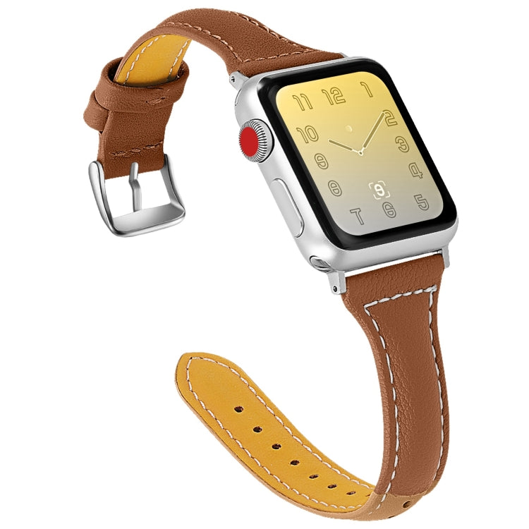 Three-color T-shape Leather Watch Band For Apple Watch Series 9&8&7 41mm / SE 3&SE 2&6&SE&5&4 40mm / 3&2&1 38mm(Coffee Brown+Brown) by bashfashion