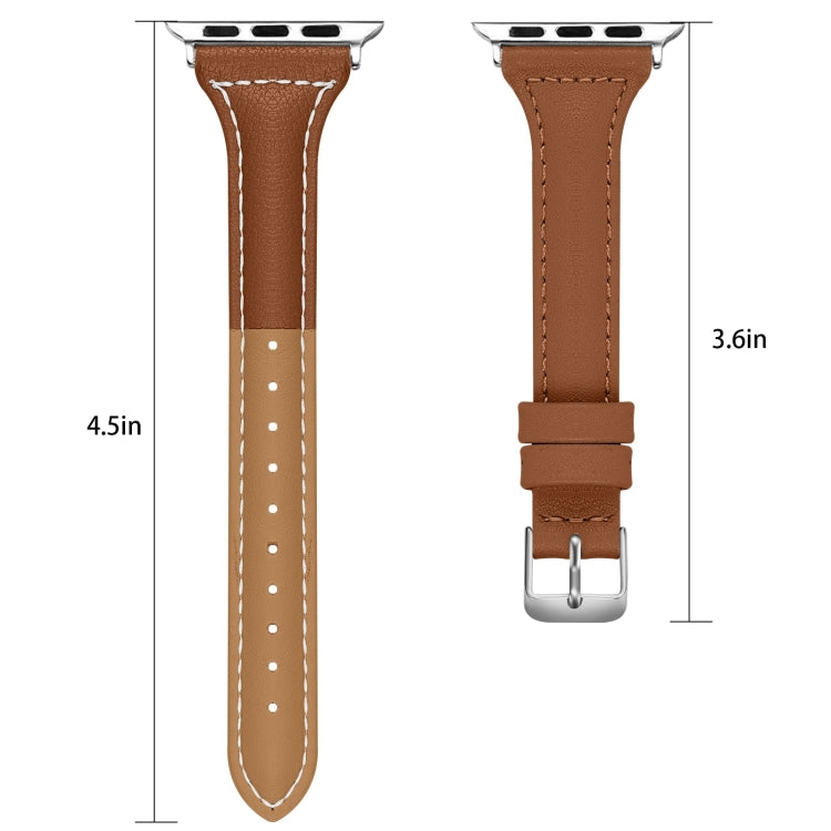 Three-color T-shape Leather Watch Band For Apple Watch Series 9&8&7 41mm / SE 3&SE 2&6&SE&5&4 40mm / 3&2&1 38mm(Coffee Brown+Brown) by bashfashion