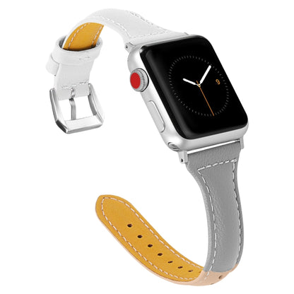 Three-color T-shape Leather Watch Band For Apple Watch Series 9&8&7 41mm / SE 3&SE 2&6&SE&5&4 40mm / 3&2&1 38mm (Apricot Grey + White) by bashfashion