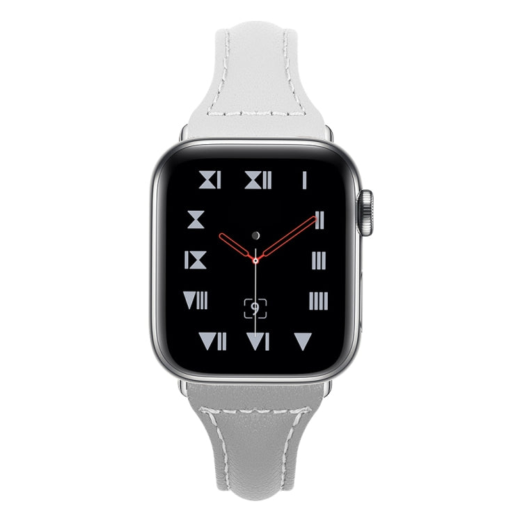 Three-color T-shape Leather Watch Band For Apple Watch Series 9&8&7 41mm / SE 3&SE 2&6&SE&5&4 40mm / 3&2&1 38mm (Apricot Grey + White) by bashfashion