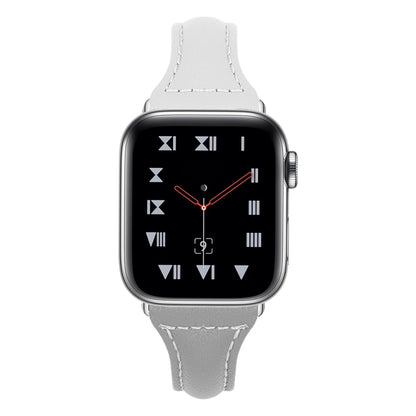 Three-color T-shape Leather Watch Band For Apple Watch Series 9&8&7 41mm / SE 3&SE 2&6&SE&5&4 40mm / 3&2&1 38mm (Apricot Grey + White) by bashfashion