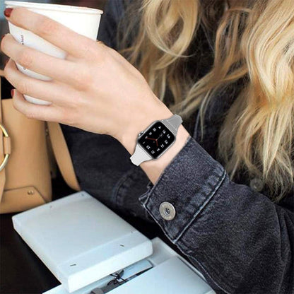 Three-color T-shape Leather Watch Band For Apple Watch Series 9&8&7 41mm / SE 3&SE 2&6&SE&5&4 40mm / 3&2&1 38mm (Apricot Grey + White) by bashfashion