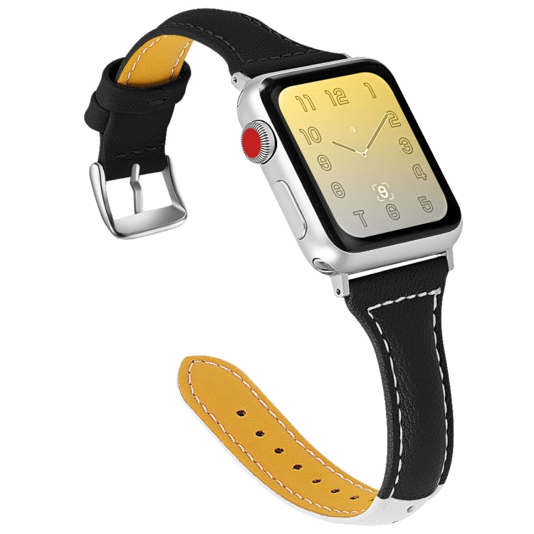 Three-color T-shape Leather Watch Band For Apple Watch Ultra 49mm&Watch Ultra 2 49mm / Series 9&8&7 45mm / SE 3&SE 2&6&SE&5&4 44mm / 3&2&1 42mm(White Black + Black) by bashfashion