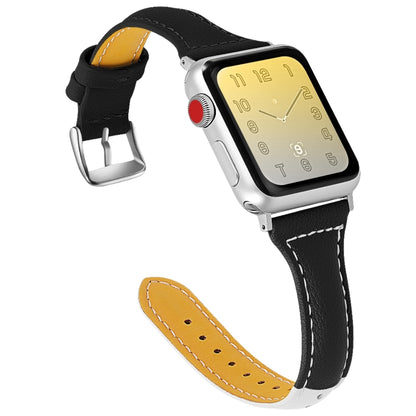 Three-color T-shape Leather Watch Band For Apple Watch Ultra 49mm&Watch Ultra 2 49mm / Series 9&8&7 45mm / SE 3&SE 2&6&SE&5&4 44mm / 3&2&1 42mm(White Black + Black) by bashfashion