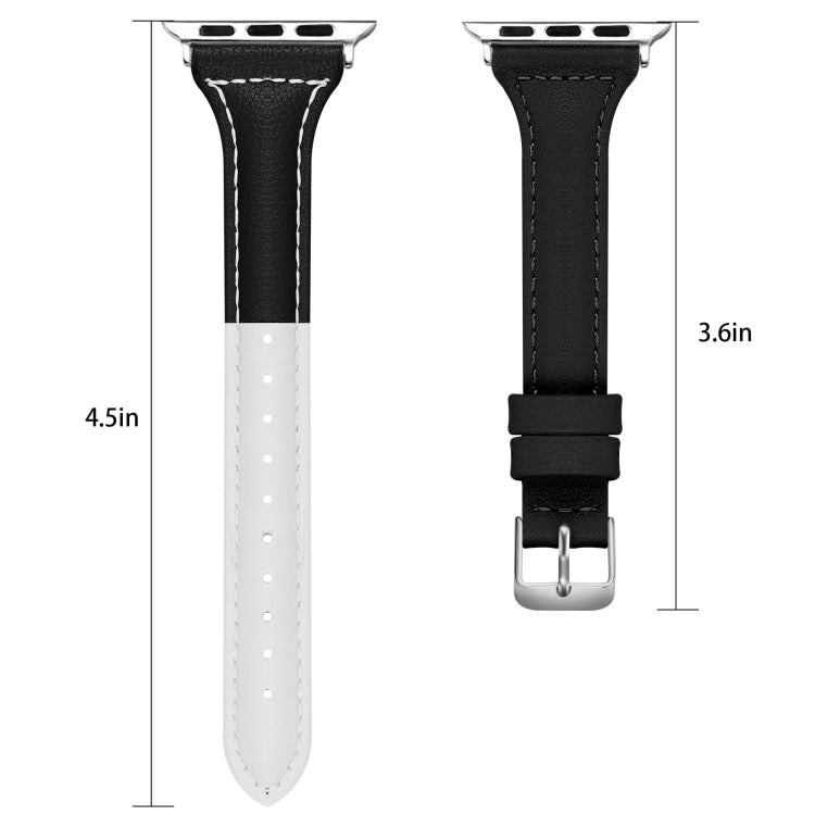 Three-color T-shape Leather Watch Band For Apple Watch Ultra 49mm&Watch Ultra 2 49mm / Series 9&8&7 45mm / SE 3&SE 2&6&SE&5&4 44mm / 3&2&1 42mm(White Black + Black) by bashfashion