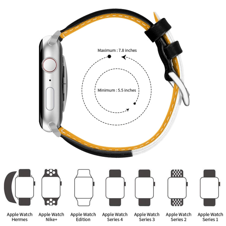 Three-color T-shape Leather Watch Band For Apple Watch Ultra 49mm&Watch Ultra 2 49mm / Series 9&8&7 45mm / SE 3&SE 2&6&SE&5&4 44mm / 3&2&1 42mm(White Black + Black) by bashfashion