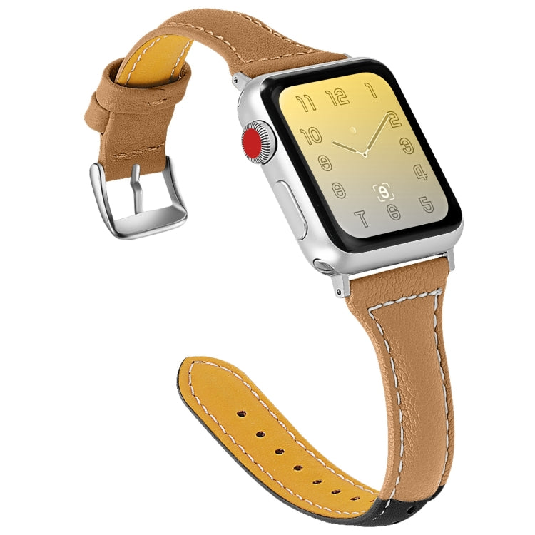 Three-color T-shape Leather Watch Band For Apple Watch Ultra 49mm&Watch Ultra 2 49mm / Series 9&8&7 45mm / SE 3&SE 2&6&SE&5&4 44mm / 3&2&1 42mm(Black Coffee+Coffee) by bashfashion