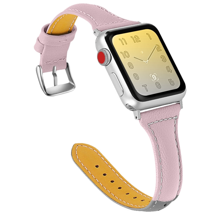 Three-color T-shape Leather Watch Band For Apple Watch Ultra 49mm&Watch Ultra 2 49mm / Series 9&8&7 45mm / SE 3&SE 2&6&SE&5&4 44mm / 3&2&1 42mm(Grey Pink+Light Grey) by bashfashion
