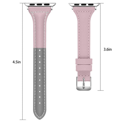 Three-color T-shape Leather Watch Band For Apple Watch Ultra 49mm&Watch Ultra 2 49mm / Series 9&8&7 45mm / SE 3&SE 2&6&SE&5&4 44mm / 3&2&1 42mm(Grey Pink+Light Grey) by bashfashion