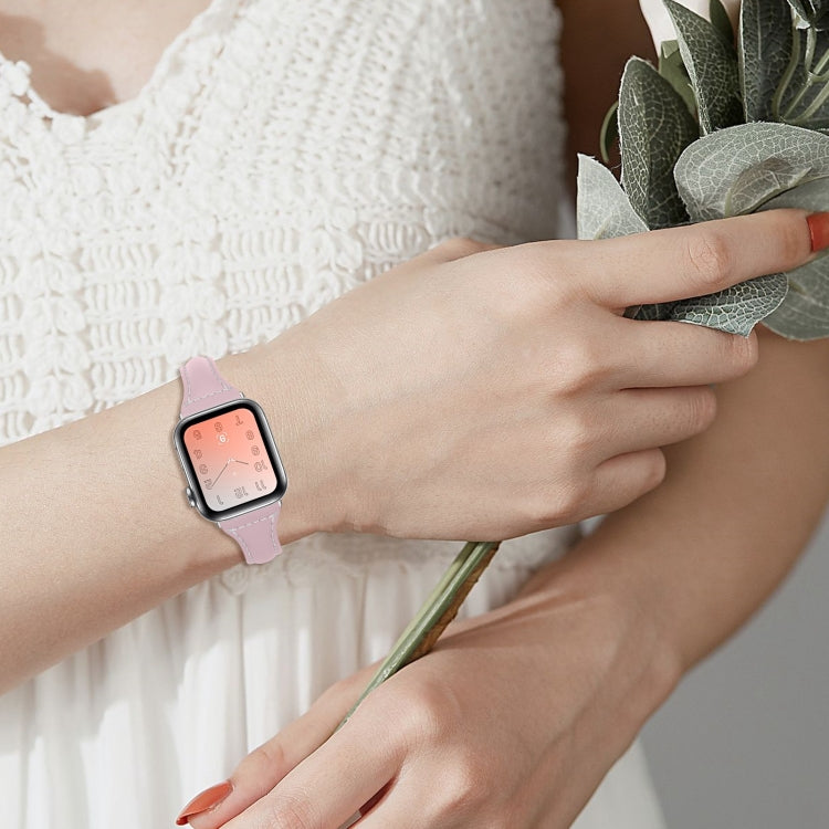 Three-color T-shape Leather Watch Band For Apple Watch Ultra 49mm&Watch Ultra 2 49mm / Series 9&8&7 45mm / SE 3&SE 2&6&SE&5&4 44mm / 3&2&1 42mm(Grey Pink+Light Grey) by bashfashion