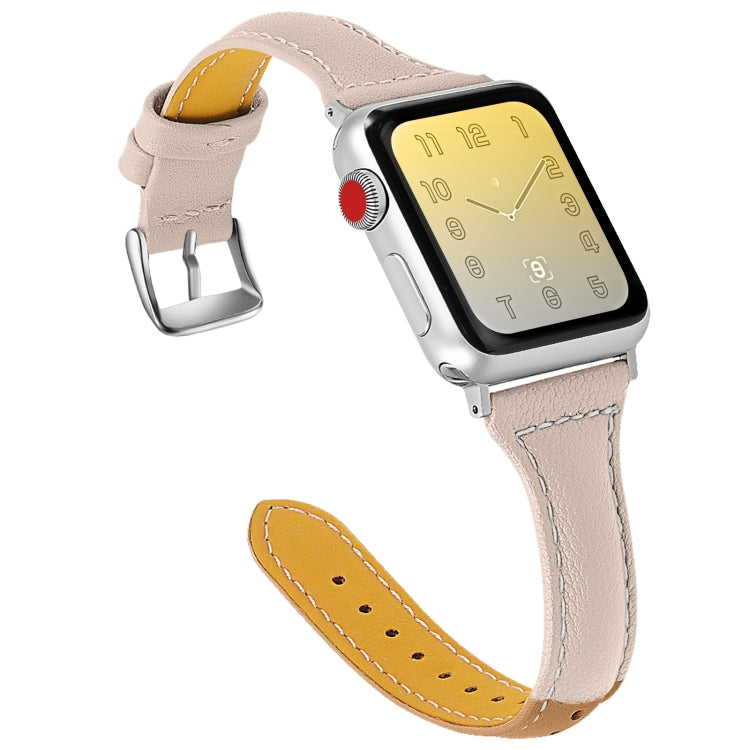 Three-color T-shape Leather Watch Band For Apple Watch Ultra 49mm&Watch Ultra 2 49mm / Series 9&8&7 45mm / SE 3&SE 2&6&SE&5&4 44mm / 3&2&1 42mm(Coffee Apricot+Apricot) by bashfashion