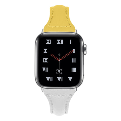 Three-color T-shape Leather Watch Band For Apple Watch Ultra 49mm&Watch Ultra 2 49mm / Series 9&8&7 45mm / SE 3&SE 2&6&SE&5&4 44mm / 3&2&1 42mm (White Pink+Yellow) by bashfashion