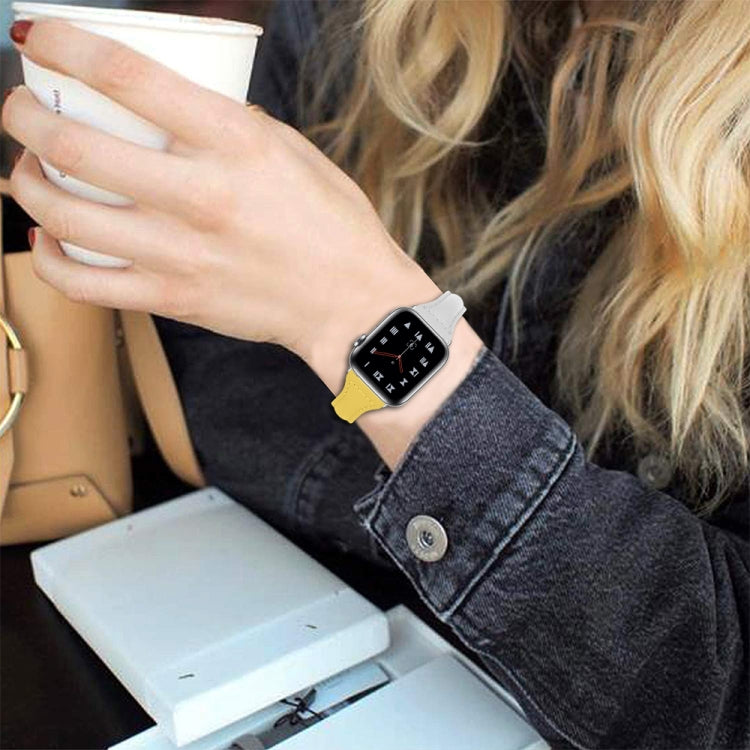 Three-color T-shape Leather Watch Band For Apple Watch Ultra 49mm&Watch Ultra 2 49mm / Series 9&8&7 45mm / SE 3&SE 2&6&SE&5&4 44mm / 3&2&1 42mm (White Pink+Yellow) by bashfashion