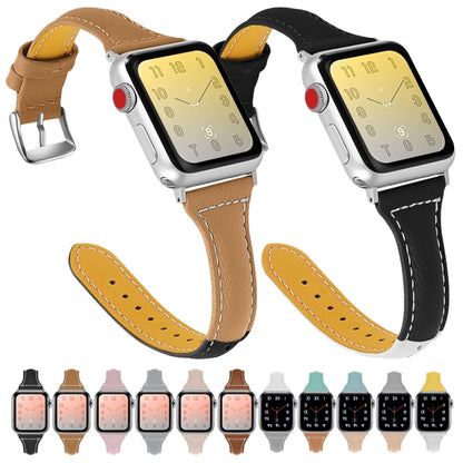 Three-color T-shape Leather Watch Band For Apple Watch Ultra 49mm&Watch Ultra 2 49mm / Series 9&8&7 45mm / SE 3&SE 2&6&SE&5&4 44mm / 3&2&1 42mm (White Pink+Yellow) by bashfashion