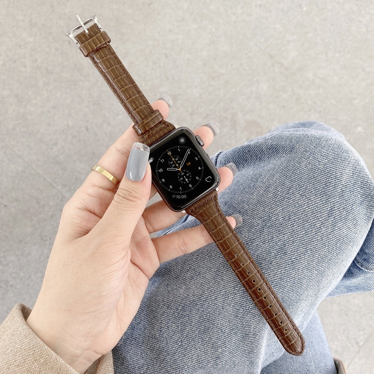 Crocodile Texture Leather Watch Band For Apple Watch Series 9&8&7 41mm / SE 3&SE 2&6&SE&5&4 40mm / 3&2&1 38mm(Warm Brown) by bashfashion