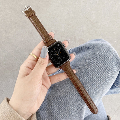 Crocodile Texture Leather Watch Band For Apple Watch Series 9&8&7 41mm / SE 3&SE 2&6&SE&5&4 40mm / 3&2&1 38mm(Warm Brown) by bashfashion
