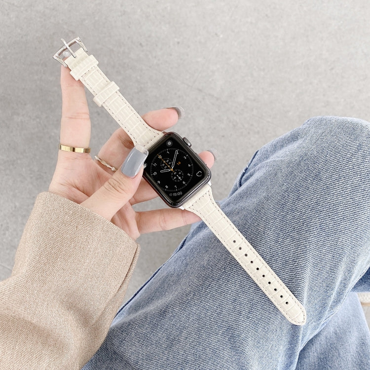Crocodile Texture Leather Watch Band For Apple Watch Series 9&8&7 41mm / SE 3&SE 2&6&SE&5&4 40mm / 3&2&1 38mm(Milky White) by bashfashion