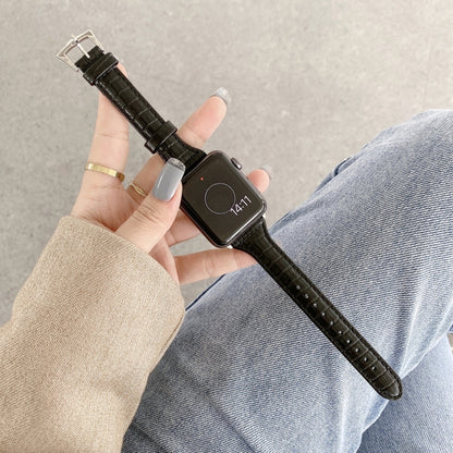 Crocodile Texture Leather Watch Band For Apple Watch Ultra 49mm&Watch Ultra 2 49mm / Series 9&8&7 45mm / SE 3&SE 2&6&SE&5&4 44mm / 3&2&1 42mm(Black) by bashfashion