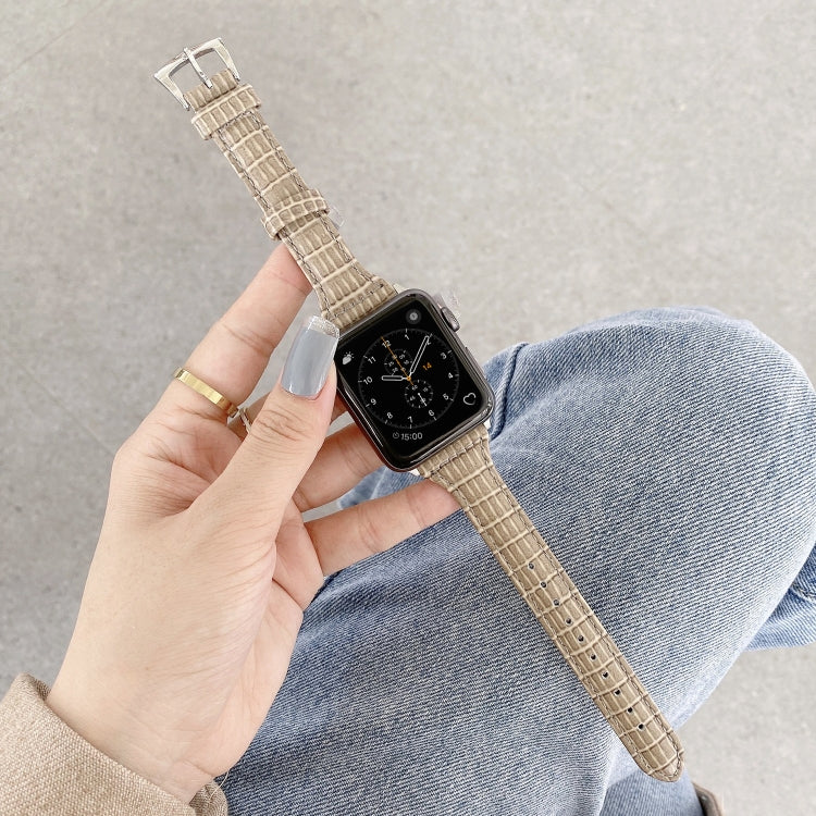 Crocodile Texture Leather Watch Band For Apple Watch Ultra 49mm&Watch Ultra 2 49mm / Series 9&8&7 45mm / SE 3&SE 2&6&SE&5&4 44mm / 3&2&1 42mm(Milk Coffee) by bashfashion