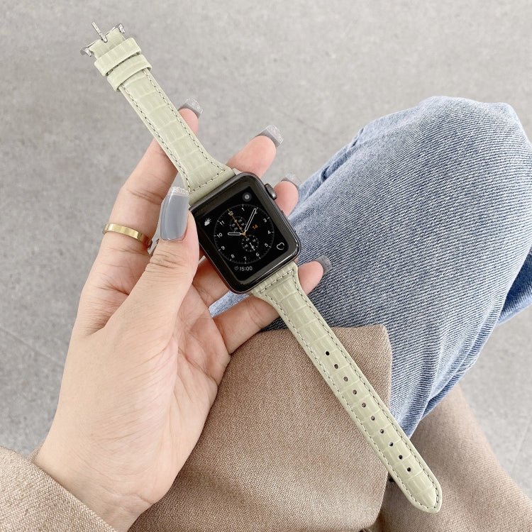 Crocodile Texture Leather Watch Band For Apple Watch Ultra 49mm&Watch Ultra 2 49mm / Series 9&8&7 45mm / SE 3&SE 2&6&SE&5&4 44mm / 3&2&1 42mm(Bean Paste Green) by bashfashion