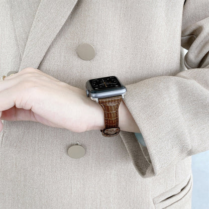 Crocodile Texture Leather Watch Band For Apple Watch Ultra 49mm&Watch Ultra 2 49mm / Series 9&8&7 45mm / SE 3&SE 2&6&SE&5&4 44mm / 3&2&1 42mm(Bean Paste Green) by bashfashion