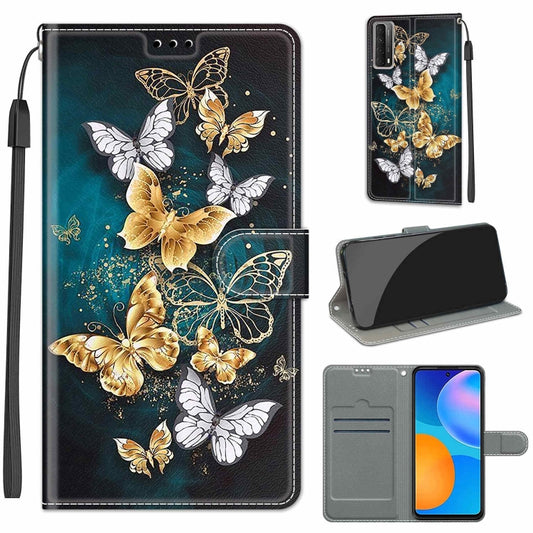 For Huawei P Smart 2021 / Y7a Voltage Colored Drawing Magnetic Clasp Horizontal Flip PU Leather Case with Holder & Card Slots(C20 Gold Silver Flying Butterflies) by AutSpace