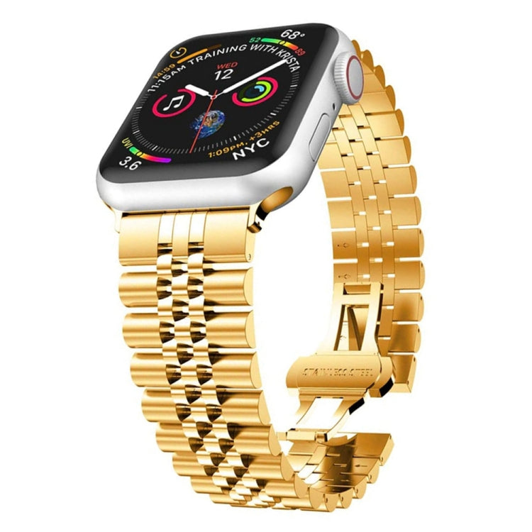 Man Five Beads Stainless Steel Watch Band, Width: 22mm For Apple Watch Ultra 49mm&Watch Ultra 2 49mm / Series 9&8&7 45mm / SE 3&SE 2&6&SE&5&4 44mm / 3&2&1 42mm(Gold) by bashfashion