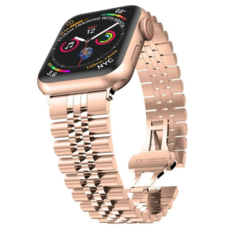Man Five Beads Stainless Steel Watch Band, Width: 22mm For Apple Watch Ultra 49mm&Watch Ultra 2 49mm / Series 9&8&7 45mm / SE 3&SE 2&6&SE&5&4 44mm / 3&2&1 42mm(Rose Gold) by bashfashion