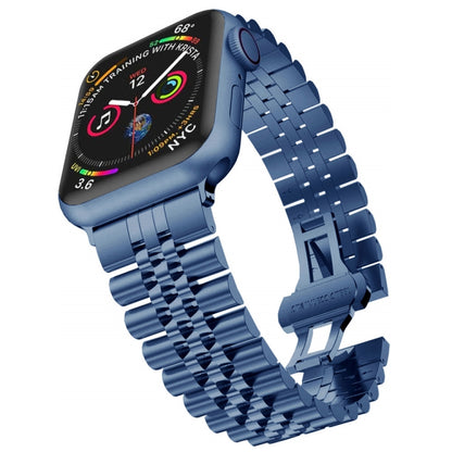 Man Five Beads Stainless Steel Watch Band, Width: 22mm For Apple Watch Ultra 49mm&Watch Ultra 2 49mm / Series 9&8&7 45mm / SE 3&SE 2&6&SE&5&4 44mm / 3&2&1 42mm(Blue) by bashfashion