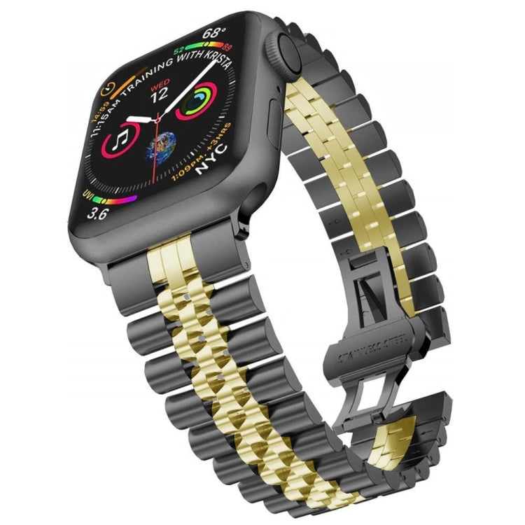 Man Five Beads Stainless Steel Watch Band, Width: 22mm For Apple Watch Ultra 49mm&Watch Ultra 2 49mm / Series 9&8&7 45mm / SE 3&SE 2&6&SE&5&4 44mm / 3&2&1 42mm(Black + Gold) by bashfashion