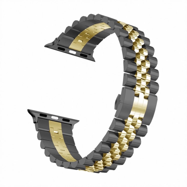 Man Five Beads Stainless Steel Watch Band, Width: 22mm For Apple Watch Ultra 49mm&Watch Ultra 2 49mm / Series 9&8&7 45mm / SE 3&SE 2&6&SE&5&4 44mm / 3&2&1 42mm(Black + Gold) by bashfashion