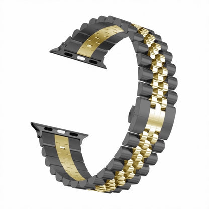 Man Five Beads Stainless Steel Watch Band, Width: 22mm For Apple Watch Ultra 49mm&Watch Ultra 2 49mm / Series 9&8&7 45mm / SE 3&SE 2&6&SE&5&4 44mm / 3&2&1 42mm(Black + Gold) by bashfashion
