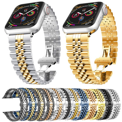 Man Five Beads Stainless Steel Watch Band, Width: 22mm For Apple Watch Ultra 49mm&Watch Ultra 2 49mm / Series 9&8&7 45mm / SE 3&SE 2&6&SE&5&4 44mm / 3&2&1 42mm(Black + Gold) by bashfashion