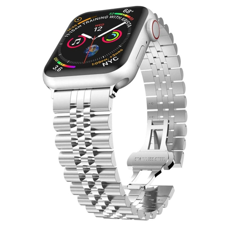 Man Five Beads Stainless Steel Watch Band, Width: 22mm For Apple Watch Series 9&8&7 41mm / SE 3&SE 2&6&SE&5&4 40mm / 3&2&1 38mm(Silver) by bashfashion