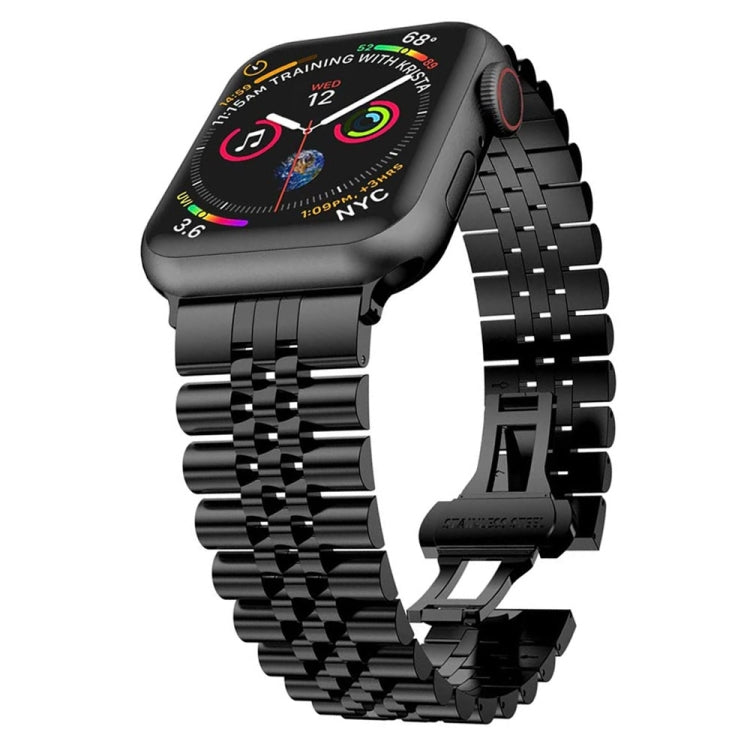 Man Five Beads Stainless Steel Watch Band, Width: 22mm For Apple Watch Series 9&8&7 41mm / SE 3&SE 2&6&SE&5&4 40mm / 3&2&1 38mm(Black) by bashfashion